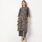 Straight Fit Printed Below Knee Length Band Neck Kurta with Pant Set