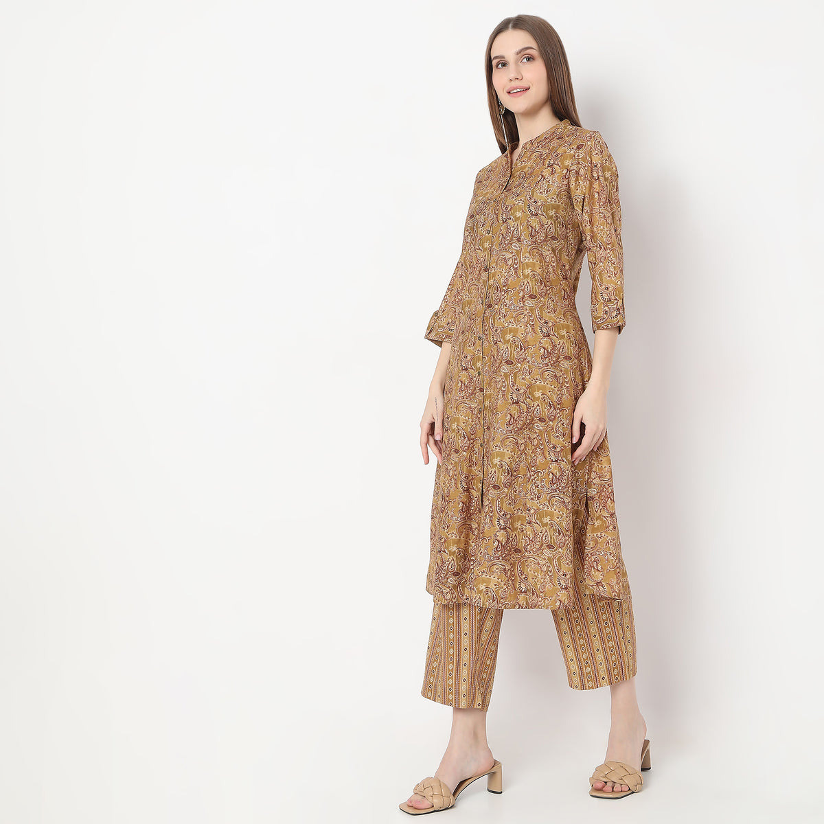 Floral Print Calf Length A-Line Kurta with Pant Set