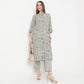 Floral Print Calf Length A-Line Kurta with Pant Set