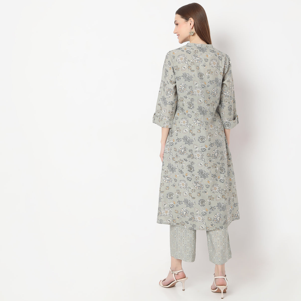 Floral Print Calf Length A-Line Kurta with Pant Set