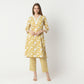 Regular Fit Printed V Neck Kurta with Pant Set
