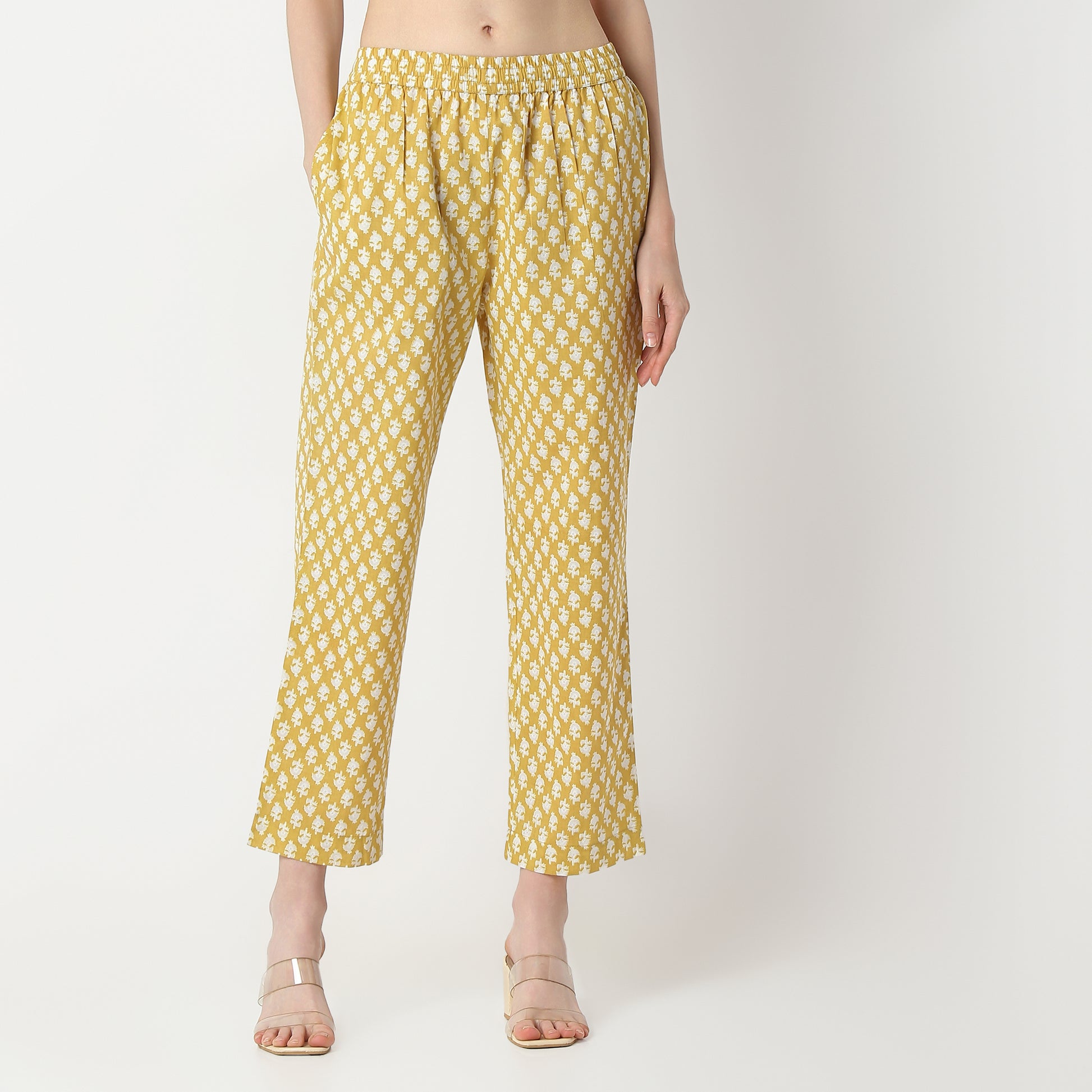 Regular Fit Printed V Neck Kurta with Pant Set