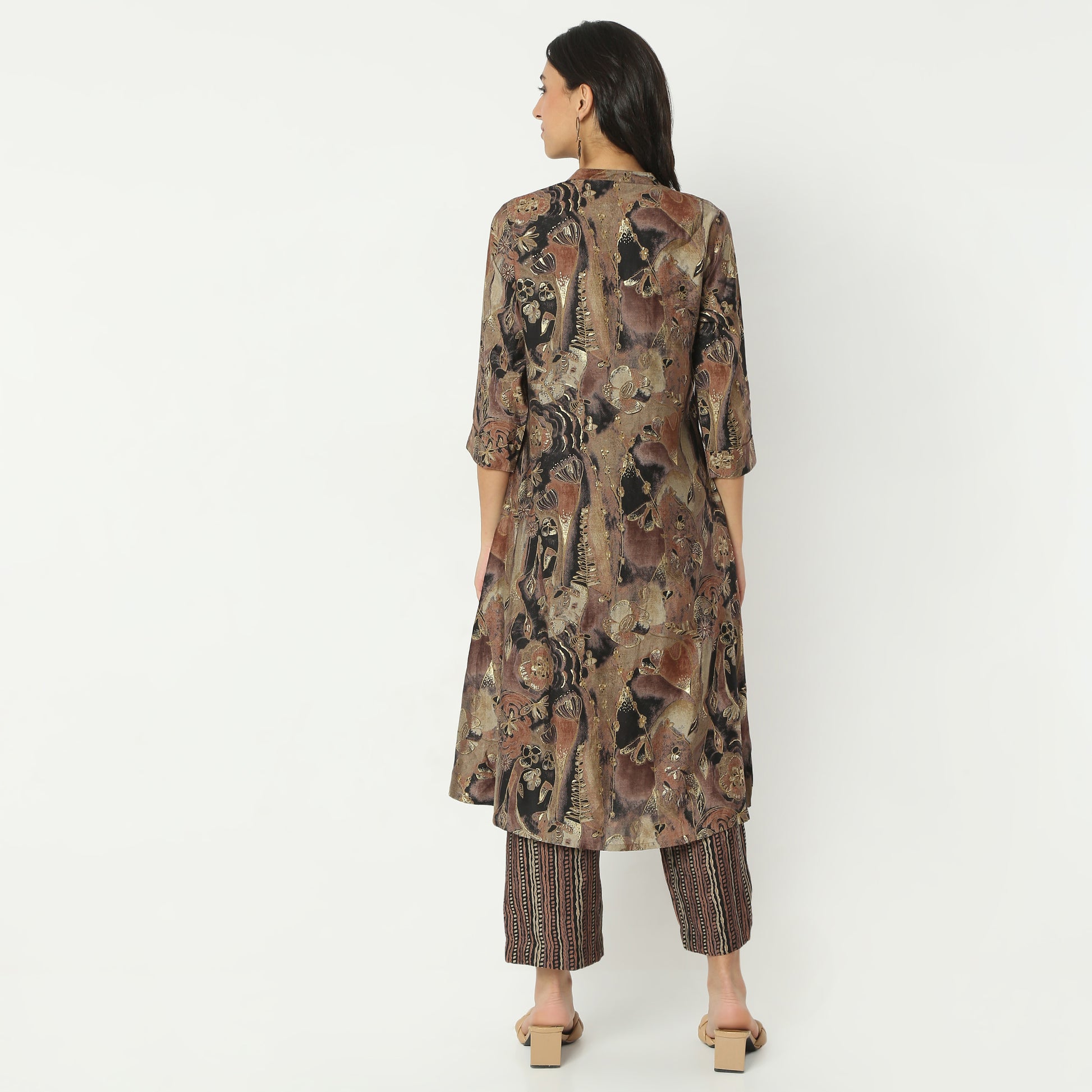 Regular Fit Printed Band Collar Kurta with Pant Set