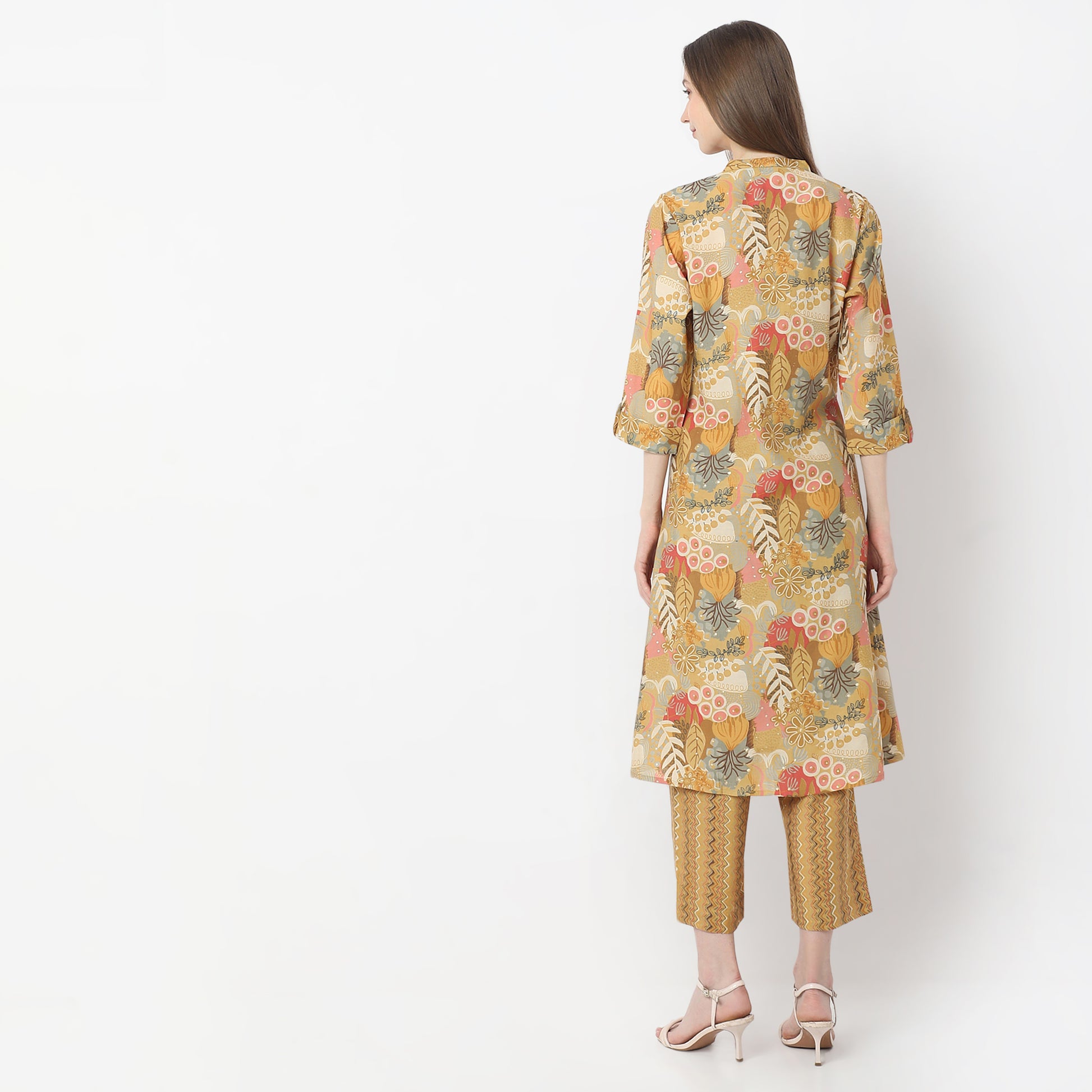 A-Line Printed Band Collar Kurta with Pant Set