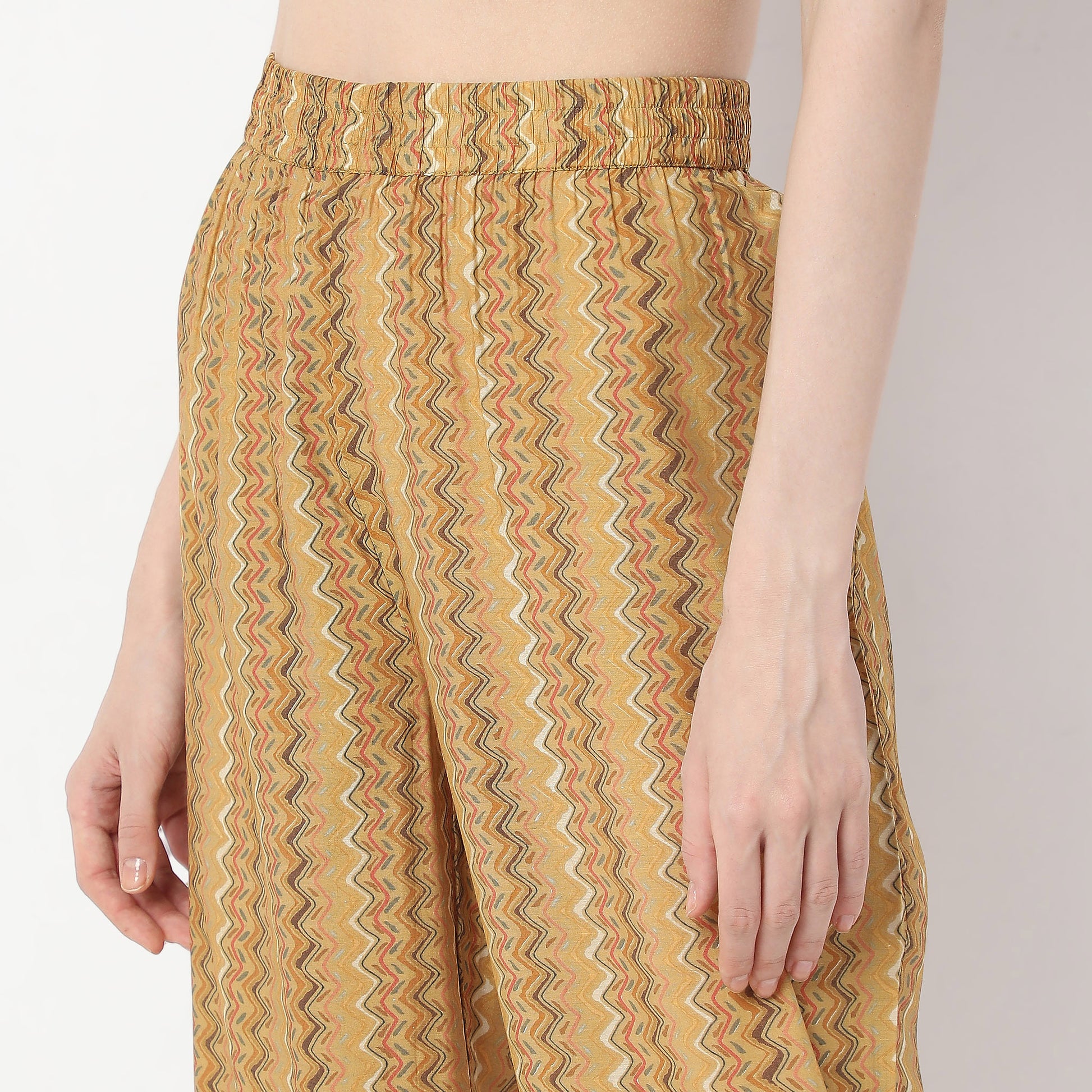 A-Line Printed Band Collar Kurta with Pant Set