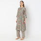 Printed Straight Band Collar A-Line Kurta with Pant Set