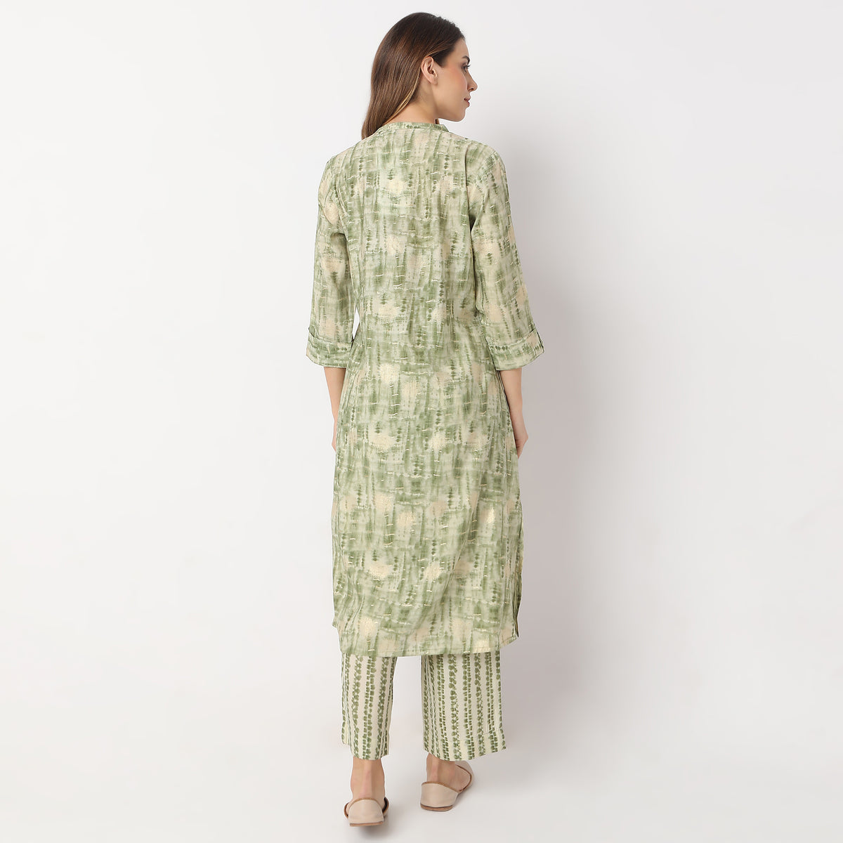 Printed Calf Length Camp Collar A Line Kurta with Pant Set