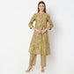 A-Line Printed Band Collar Kurta with Pant Set