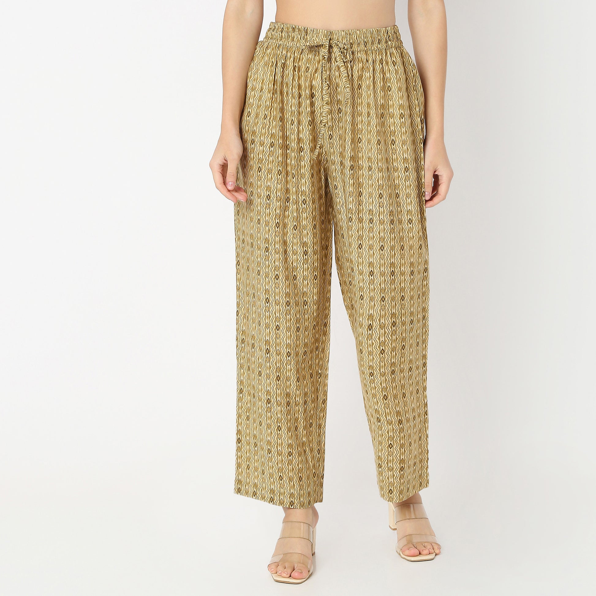 A-Line Printed Band Collar Kurta with Pant Set