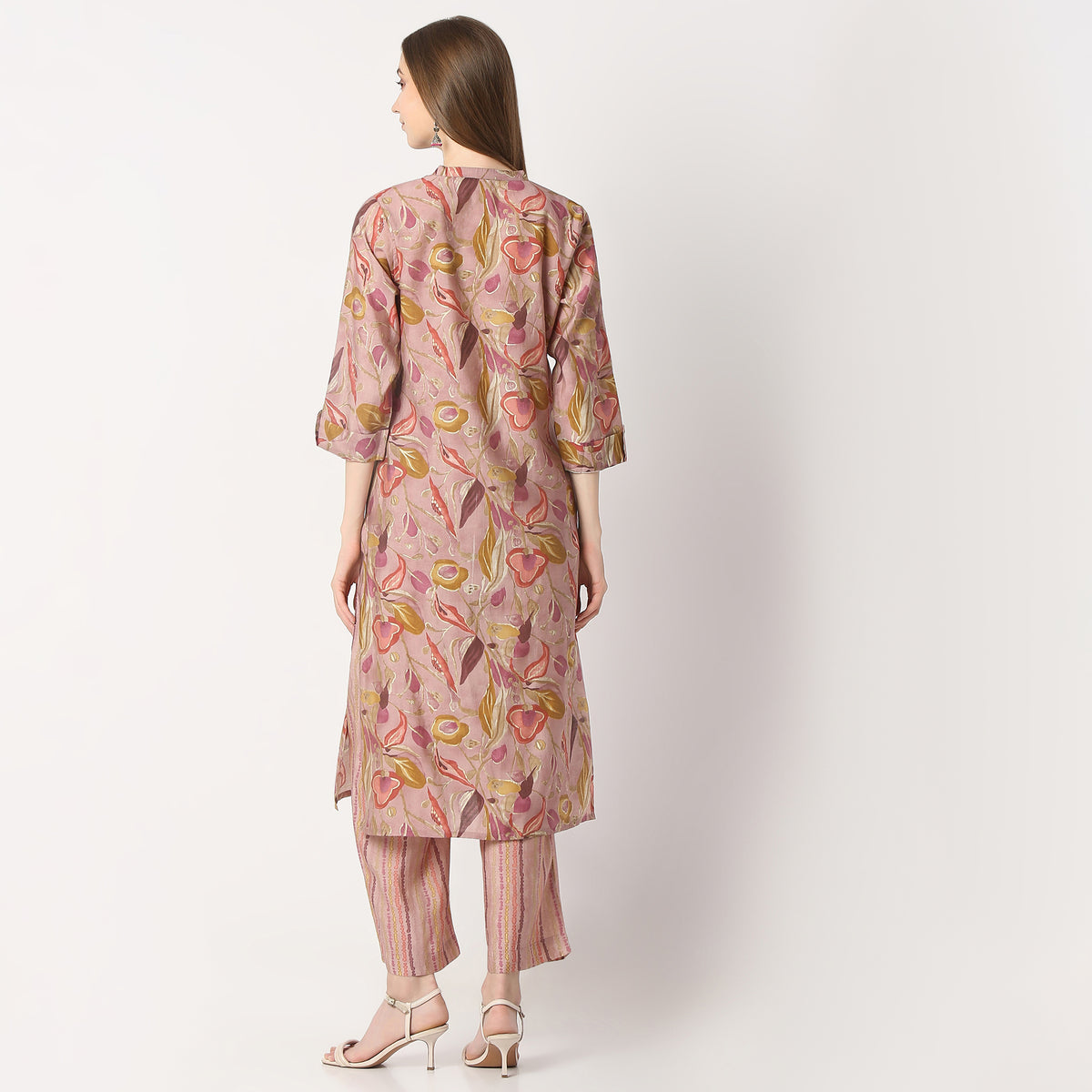 Regular Fit Printed Band Collar Kurta with Pant Set