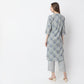A-Line Printed Band Collar Kurta with Pant Set
