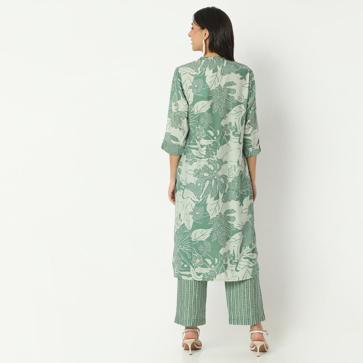 Regular Fit Printed Band Collar Kurta with Pant Set