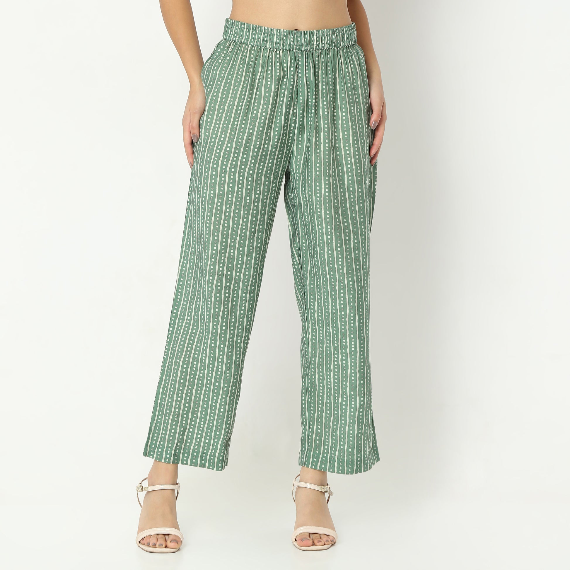 Regular Fit Printed Band Collar Kurta with Pant Set