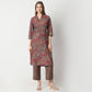 Regular Fit Printed V Neck Kurta with Pant Set