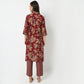 V-Neck Knee Length Three-Fourth Sleeve Printed Kurta with Pant Set