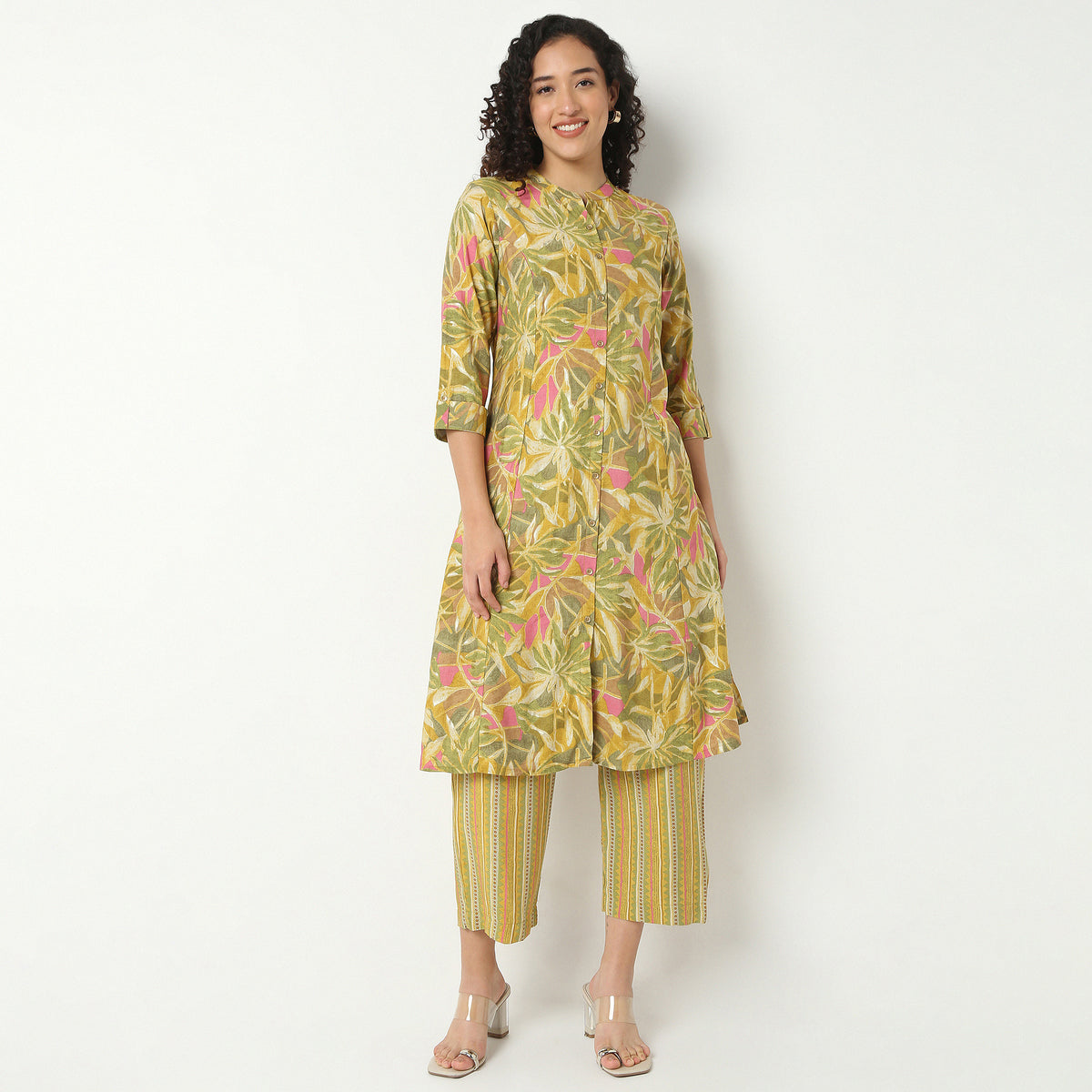 Band Neck Kurta With Pant Set