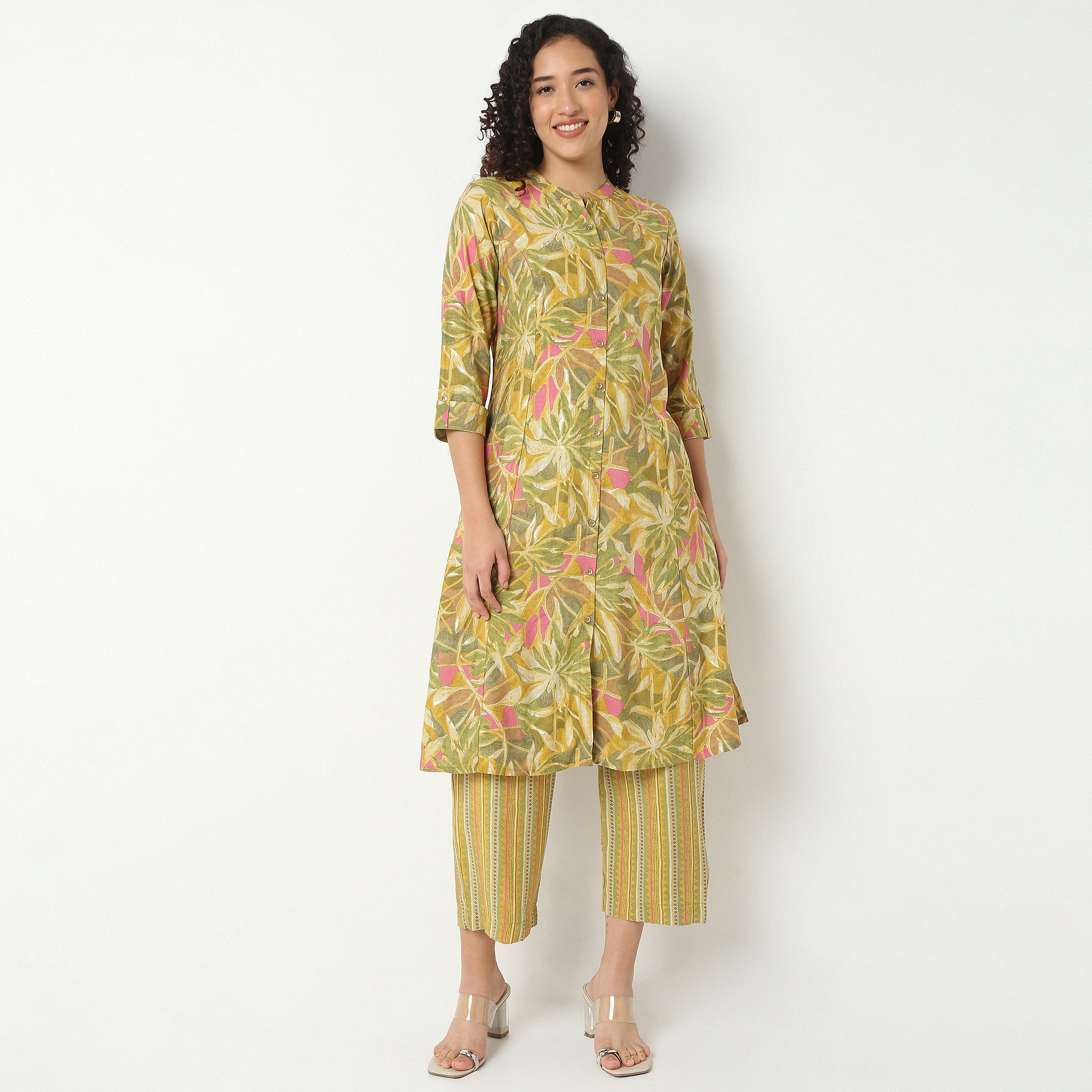 Band Neck Kurta With Pant Set