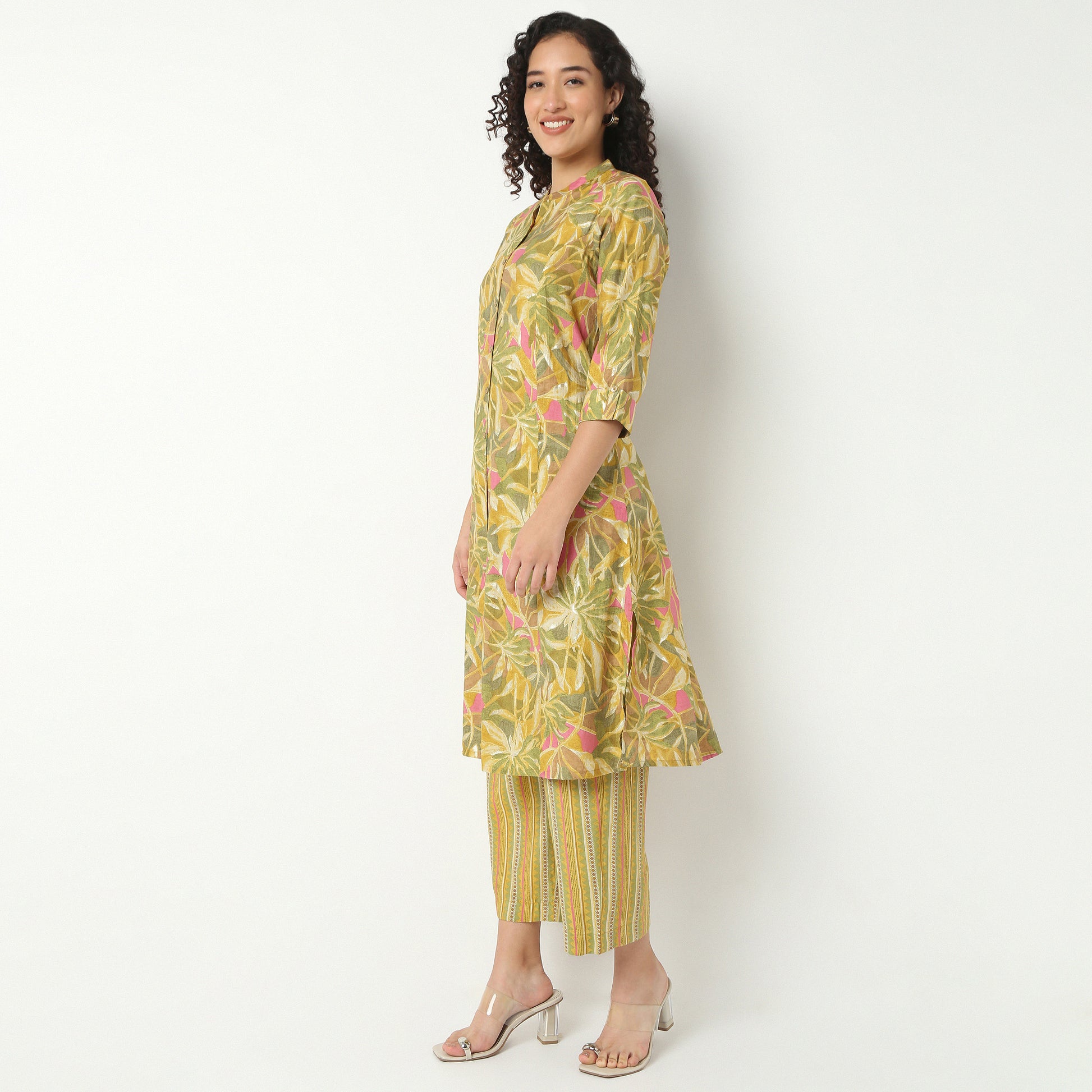 Band Neck Kurta With Pant Set