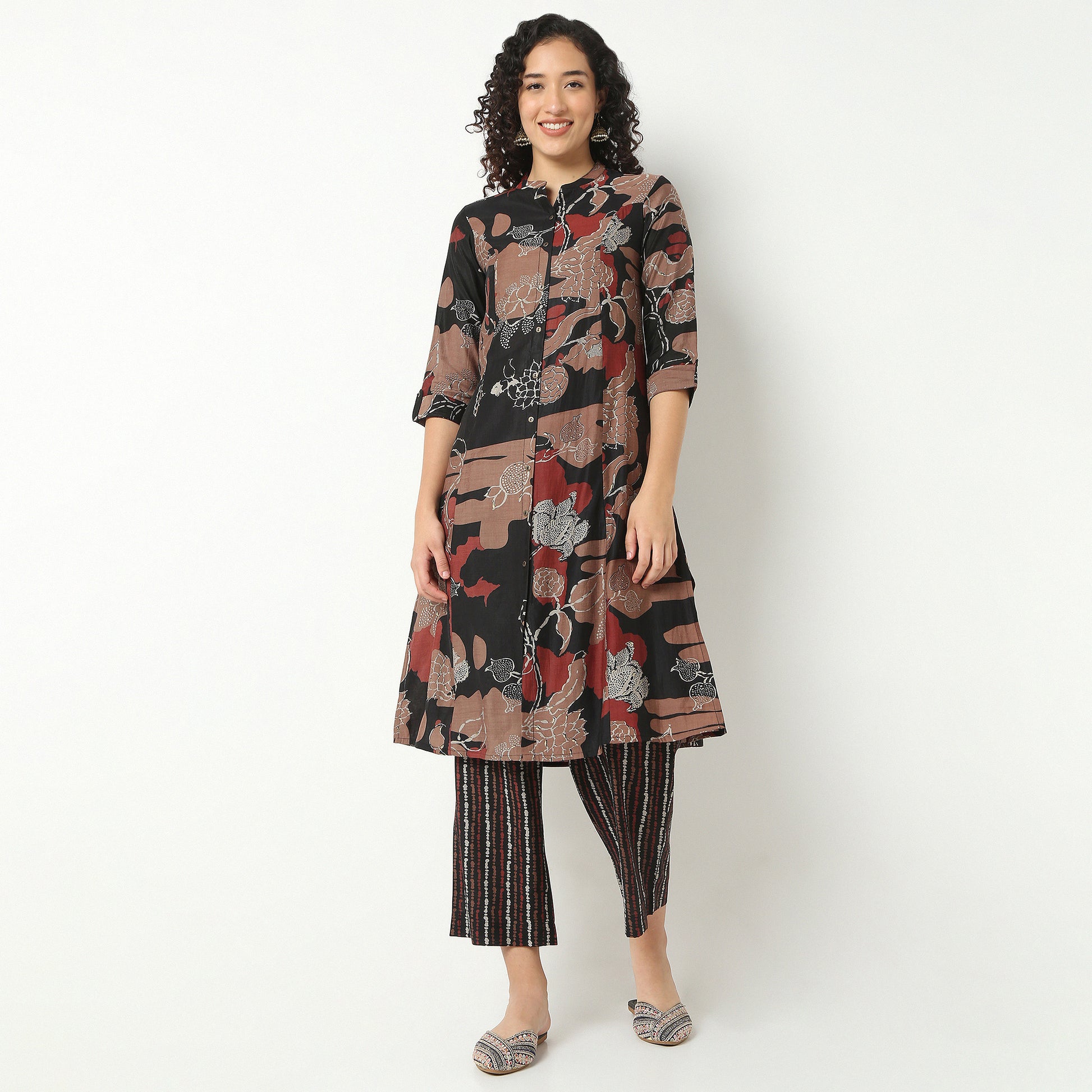 Band Neck Kurta With Pant Set