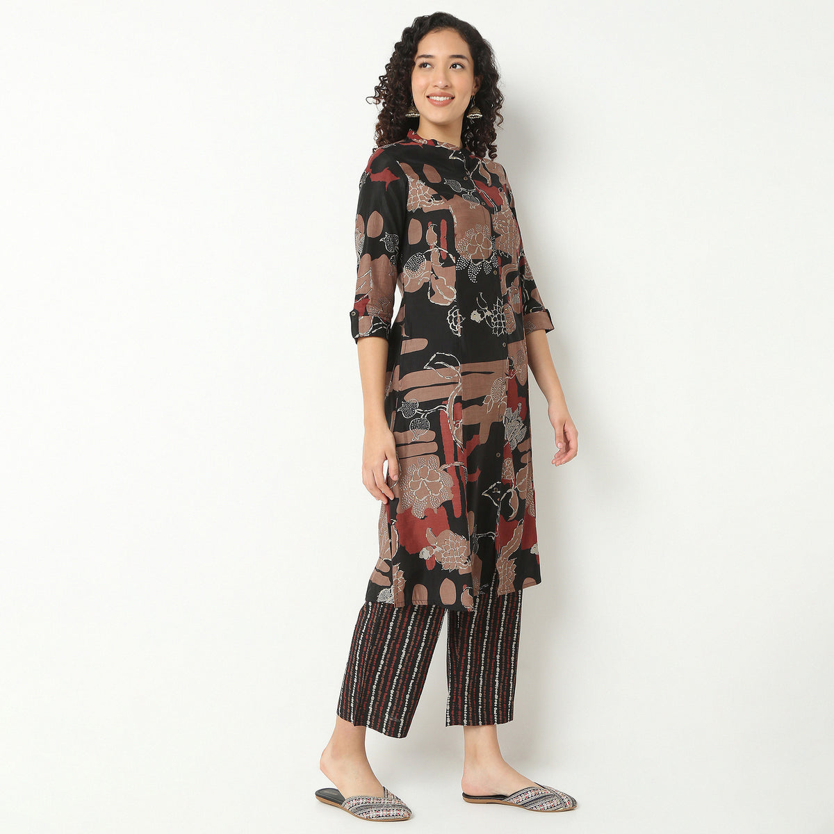 Band Neck Kurta With Pant Set