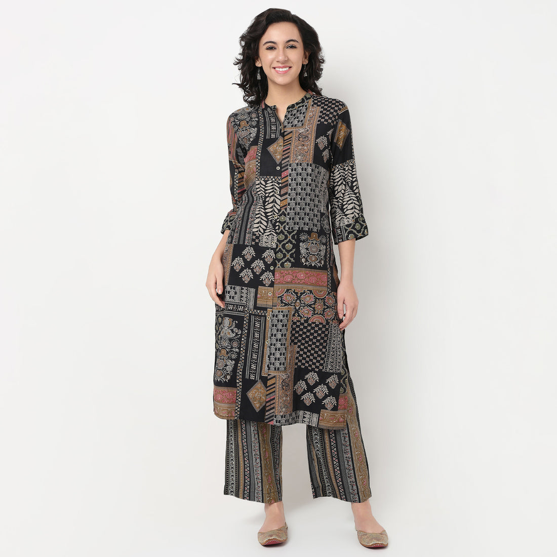 Order Now Women Print Band Neck Straight Regular Fit Mid Rise Ethnic Wear Kurta Set by Style Union