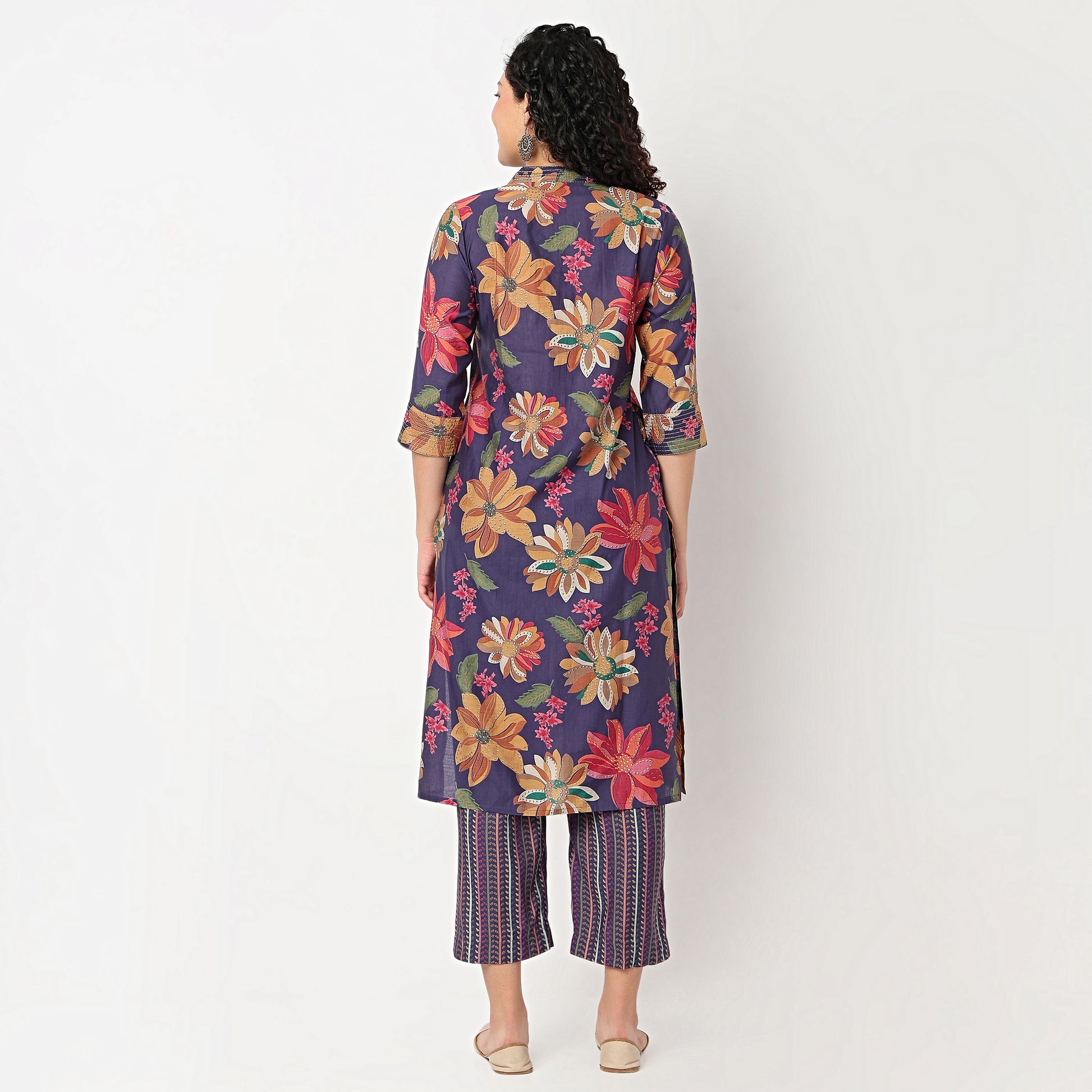 V-Neck Printed Kurta with Pant Set