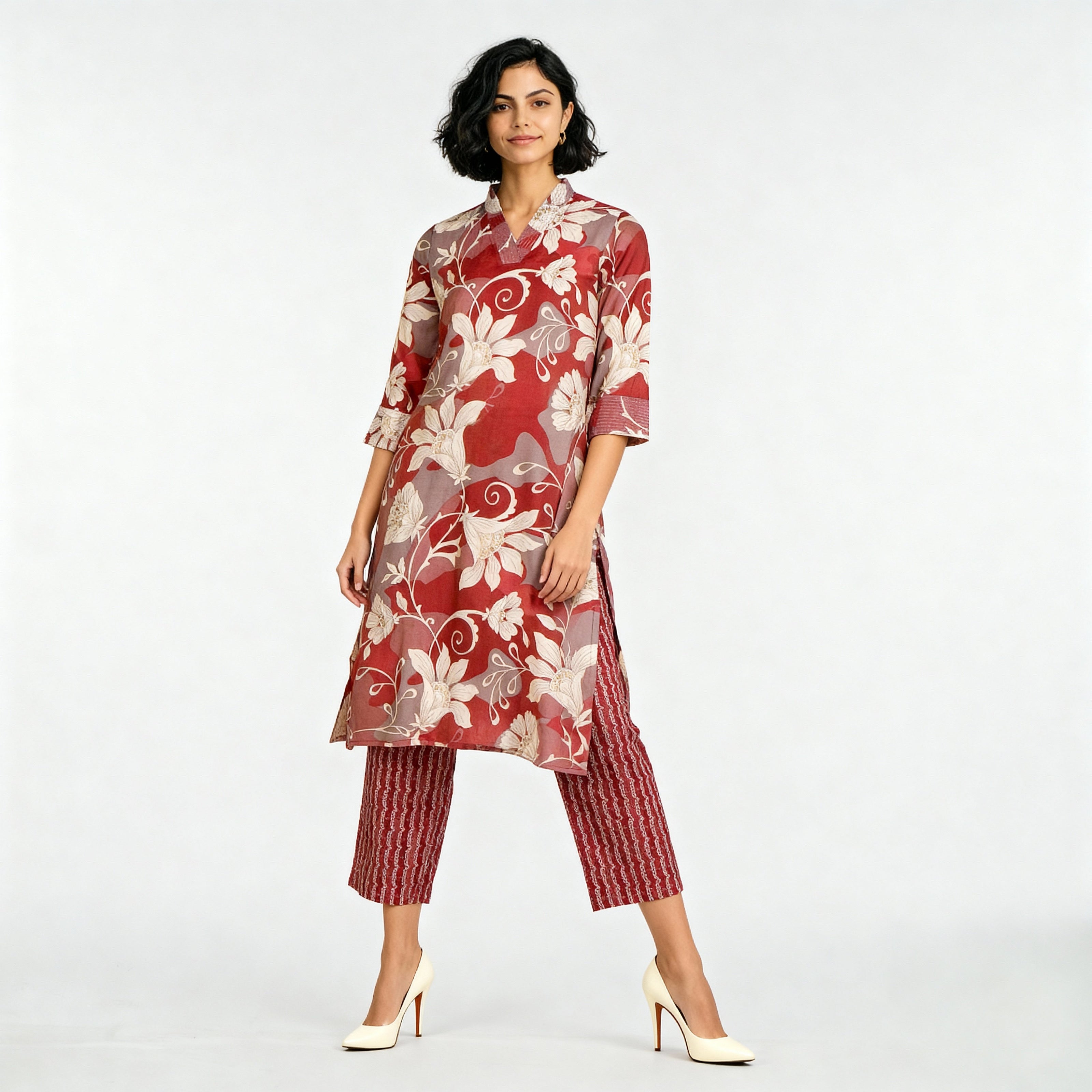 V-Neck Printed Kurta with Pant Sets