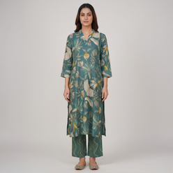 Printed V-Neck Kurta with Pant Set