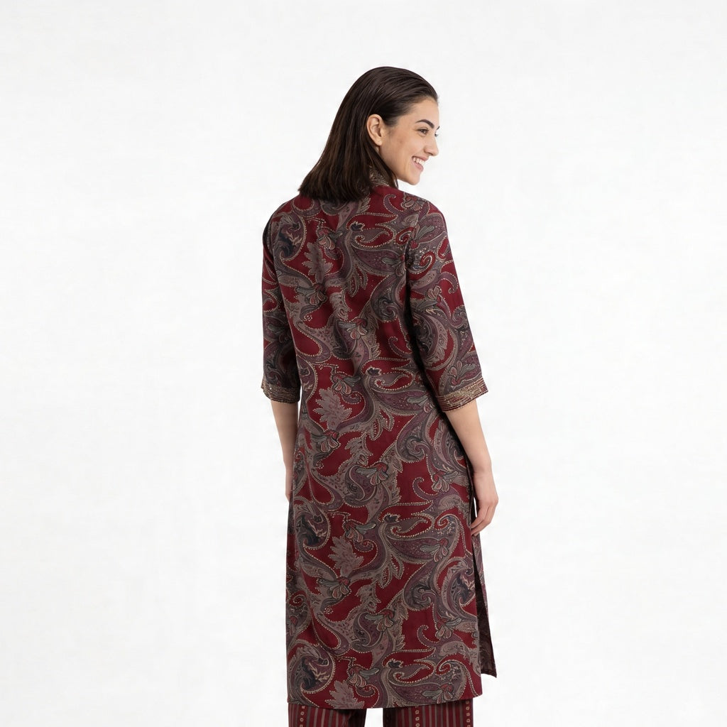 Printed V-Neck Straight Kurta with Pant Set