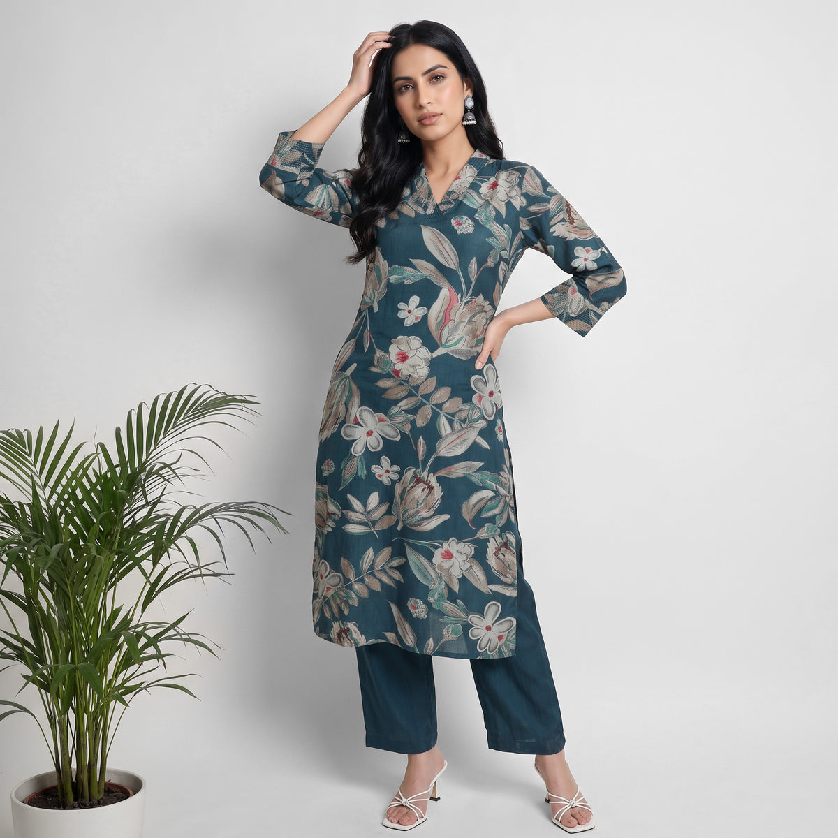 Printed V-Neck Flared Ethnic Sets