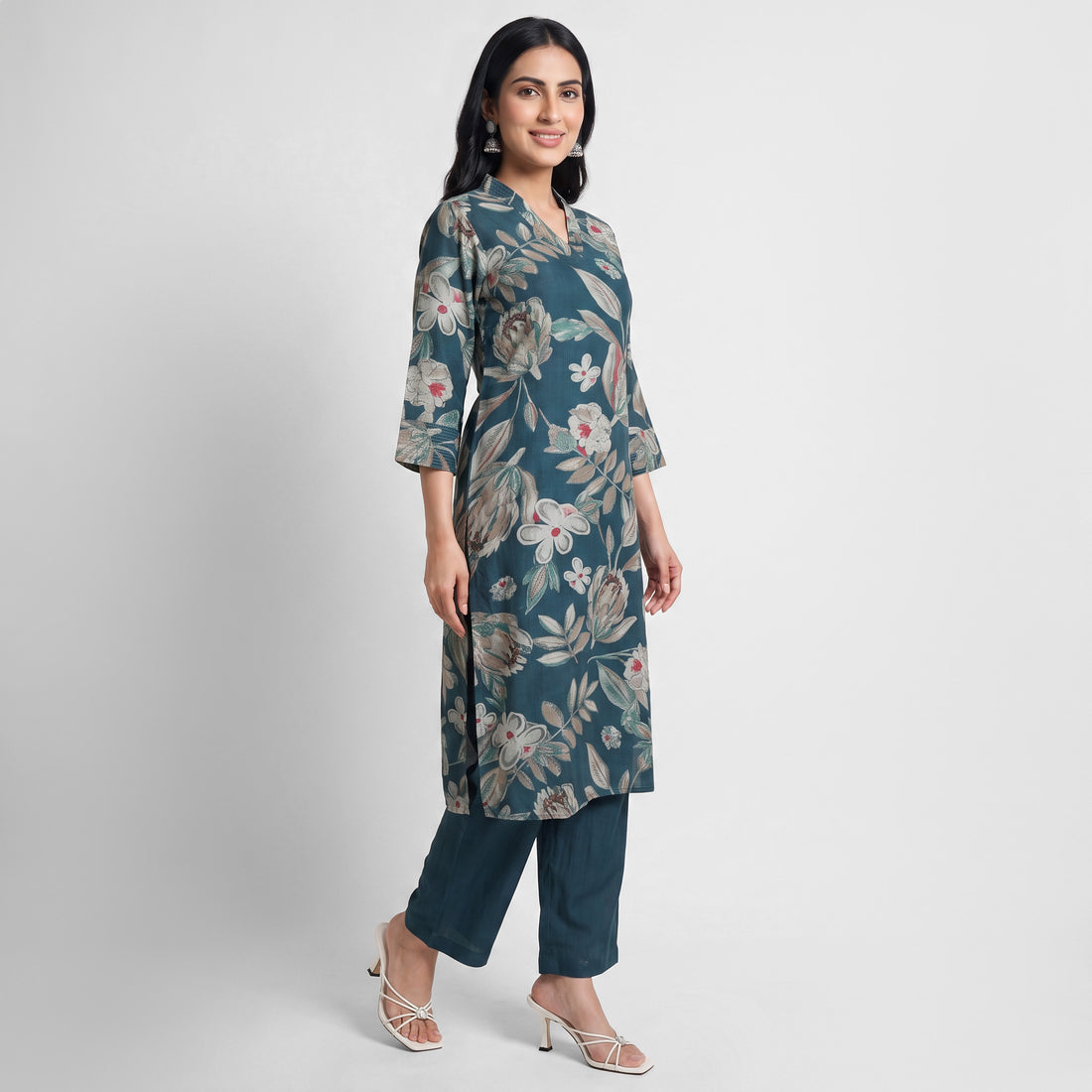 Printed V-Neck Flared Ethnic Sets