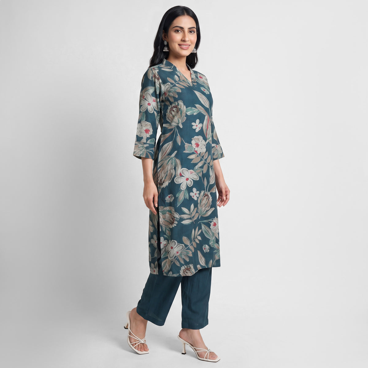 Printed V-Neck Flared Ethnic Sets