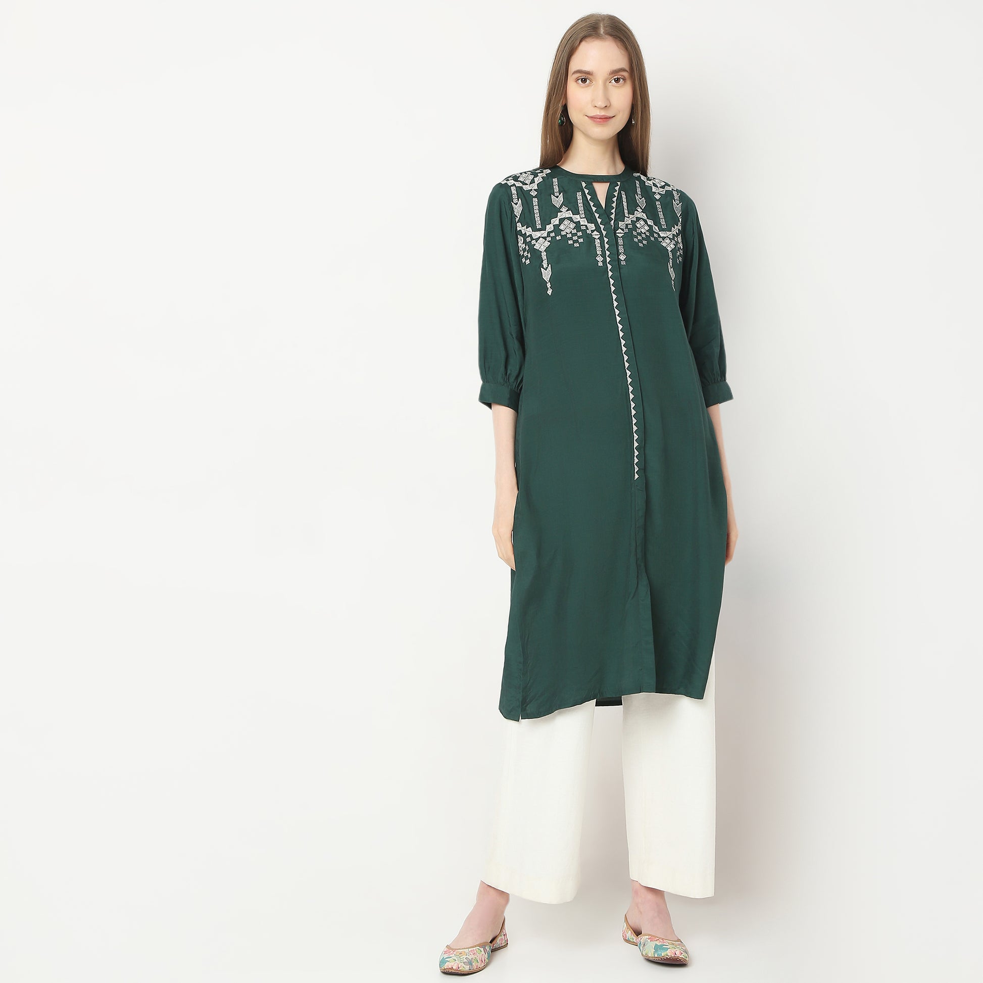 Flare Fit Embroidered Kurta