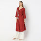 Embroidered Knee Length V-Neck Flared Whimsies A-Line Kurta