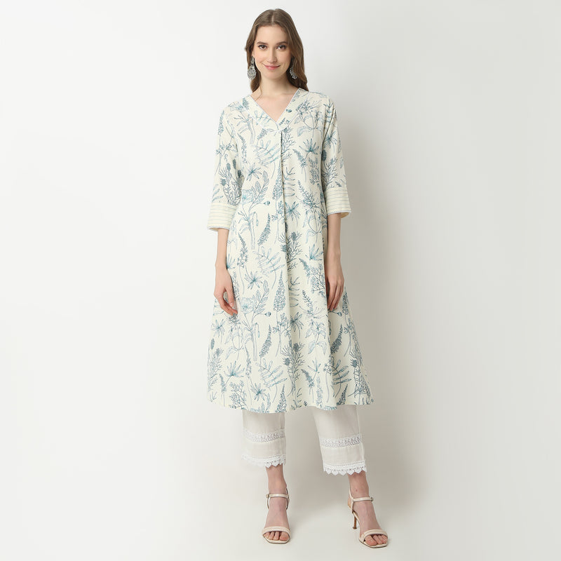 Flare Fit Printed V-Neck Kurta