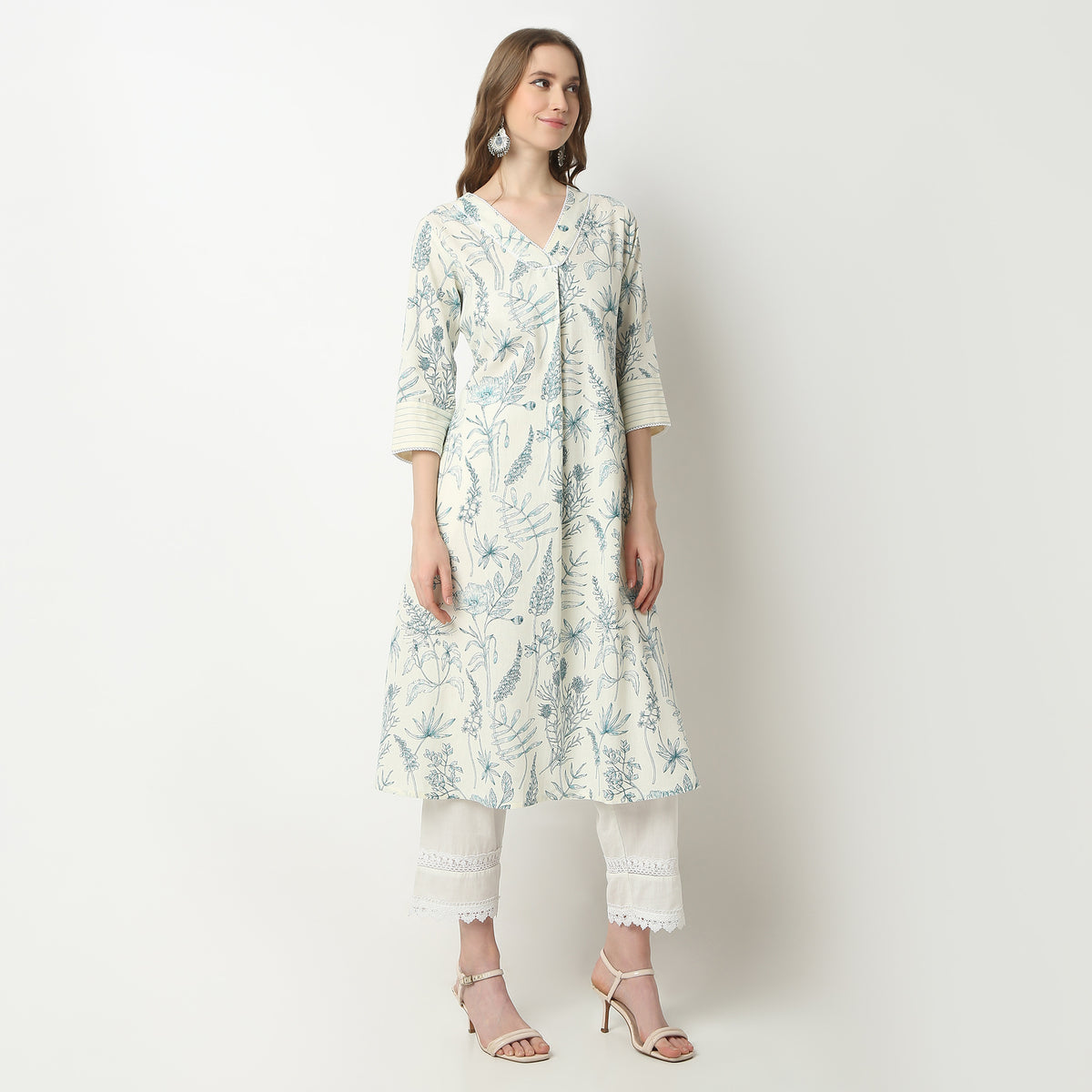 Flare Fit Printed V-Neck Kurta