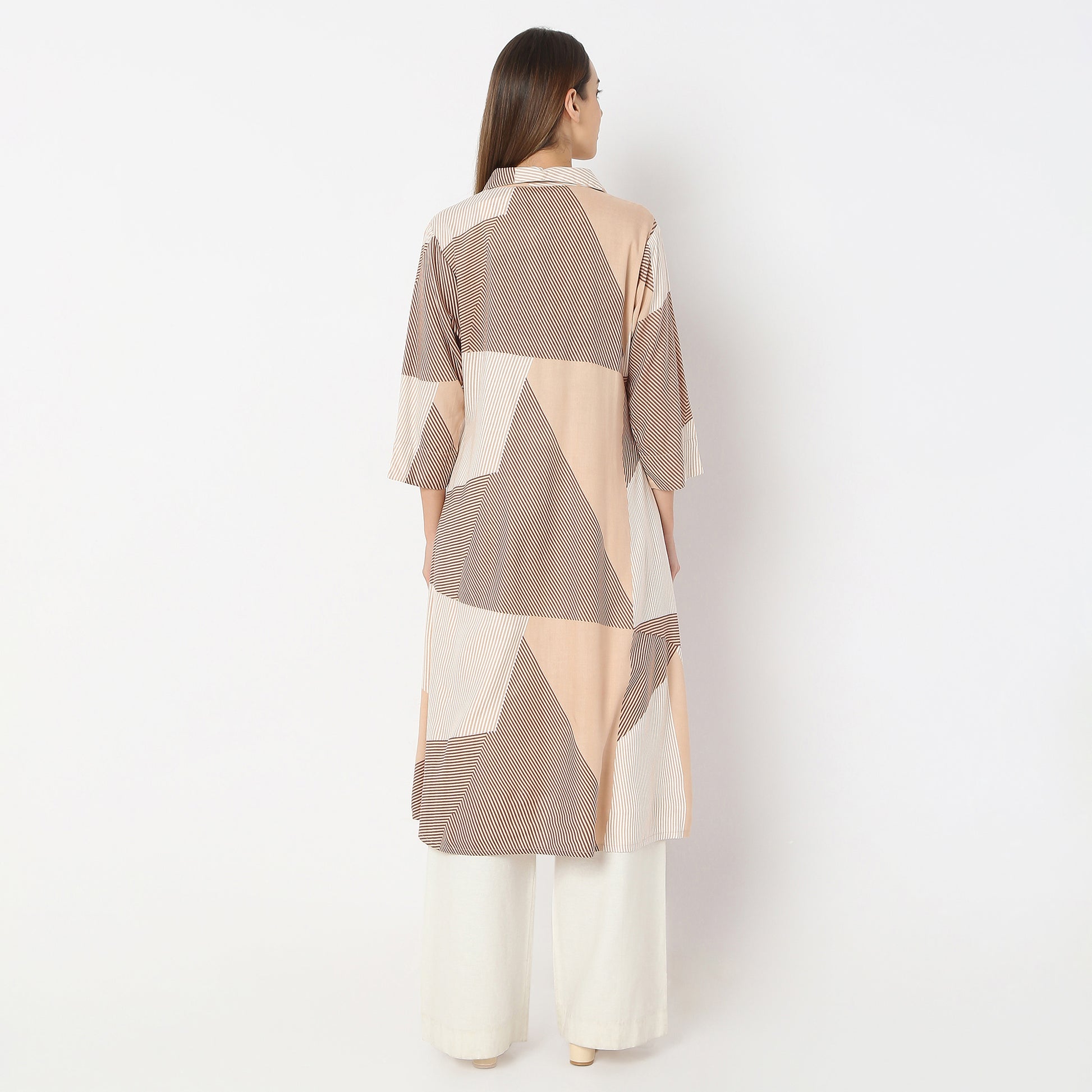 Printed Below Knee Shirt Collar Sand Dunes Flared Kurta