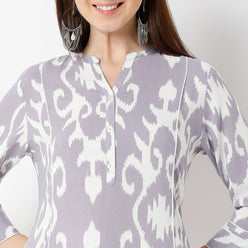 Flare Fit Printed Band Collar Kurta