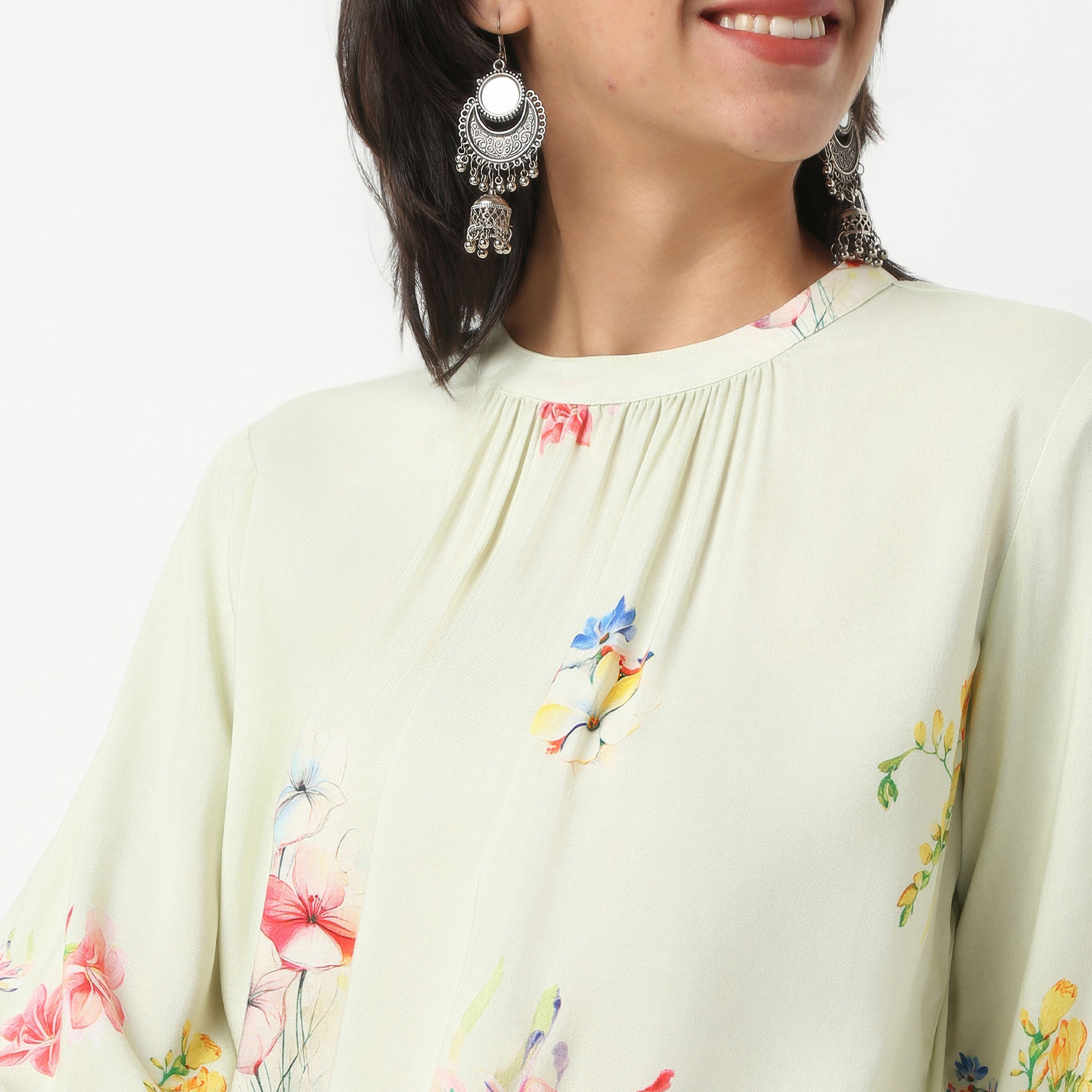Flare Fit Printed Band Neck Kurta