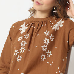 Flare Fit Printed Band Neck Kurta