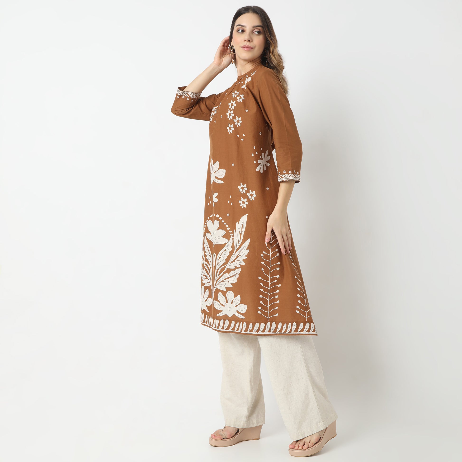 Flare Fit Printed Band Neck Kurta
