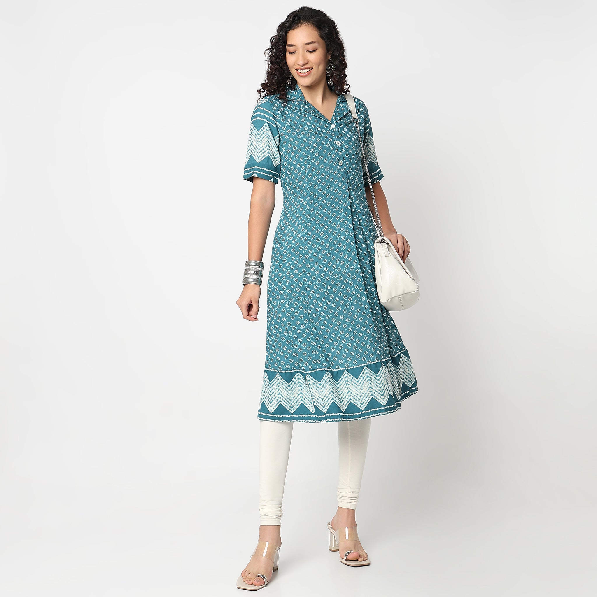 Buta Print Side Pleated Kurta