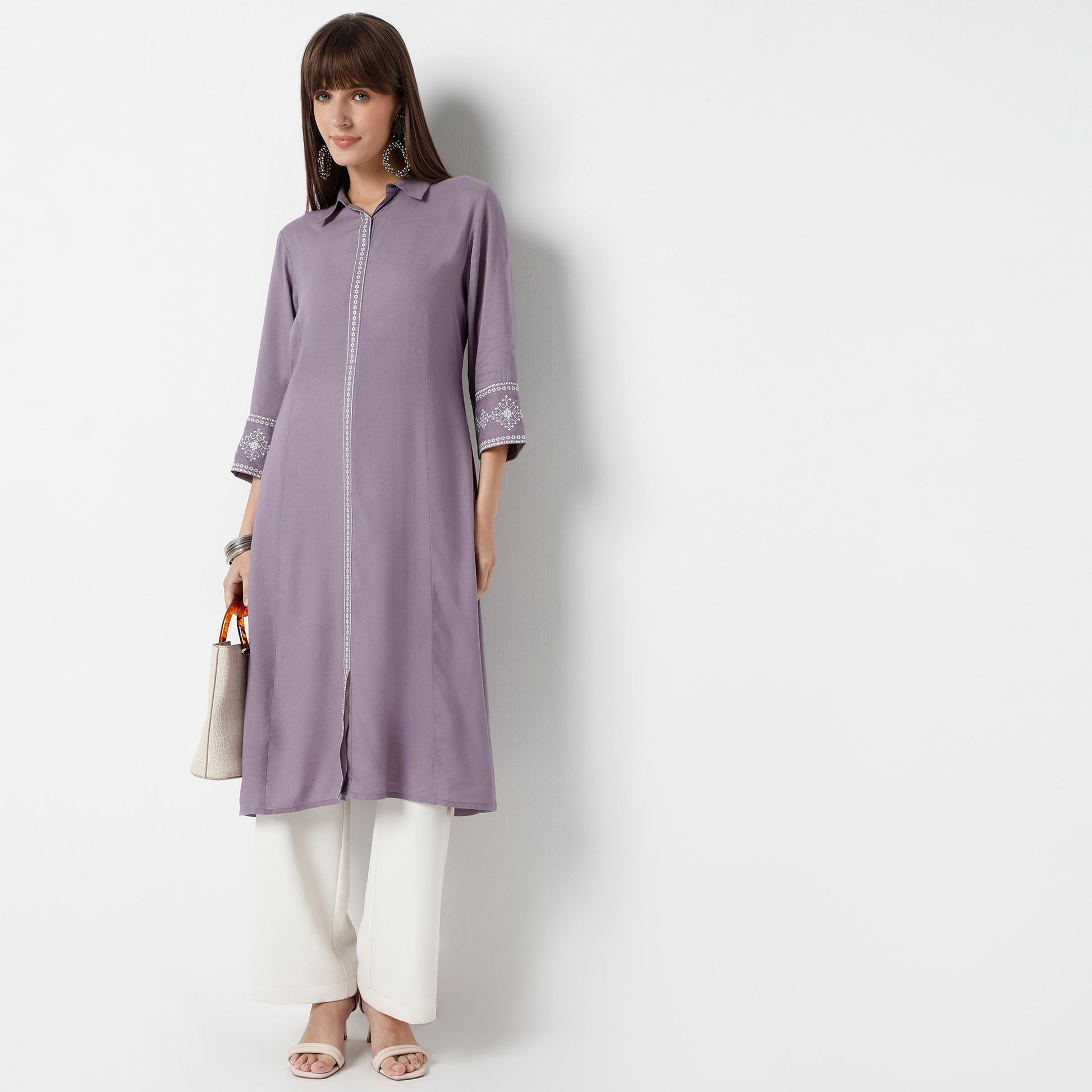 Flare Fit Embroidered Below Knee Kurta