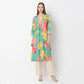 Printed Below Knee V-Neck Fading Echoes Flared Kurta