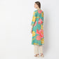 Printed Below Knee V-Neck Fading Echoes Flared Kurta