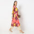Printed Below Knee V-Neck Fading Echoes Flared Kurta