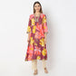 Printed Below Knee V-Neck Fading Echoes Flared Kurta