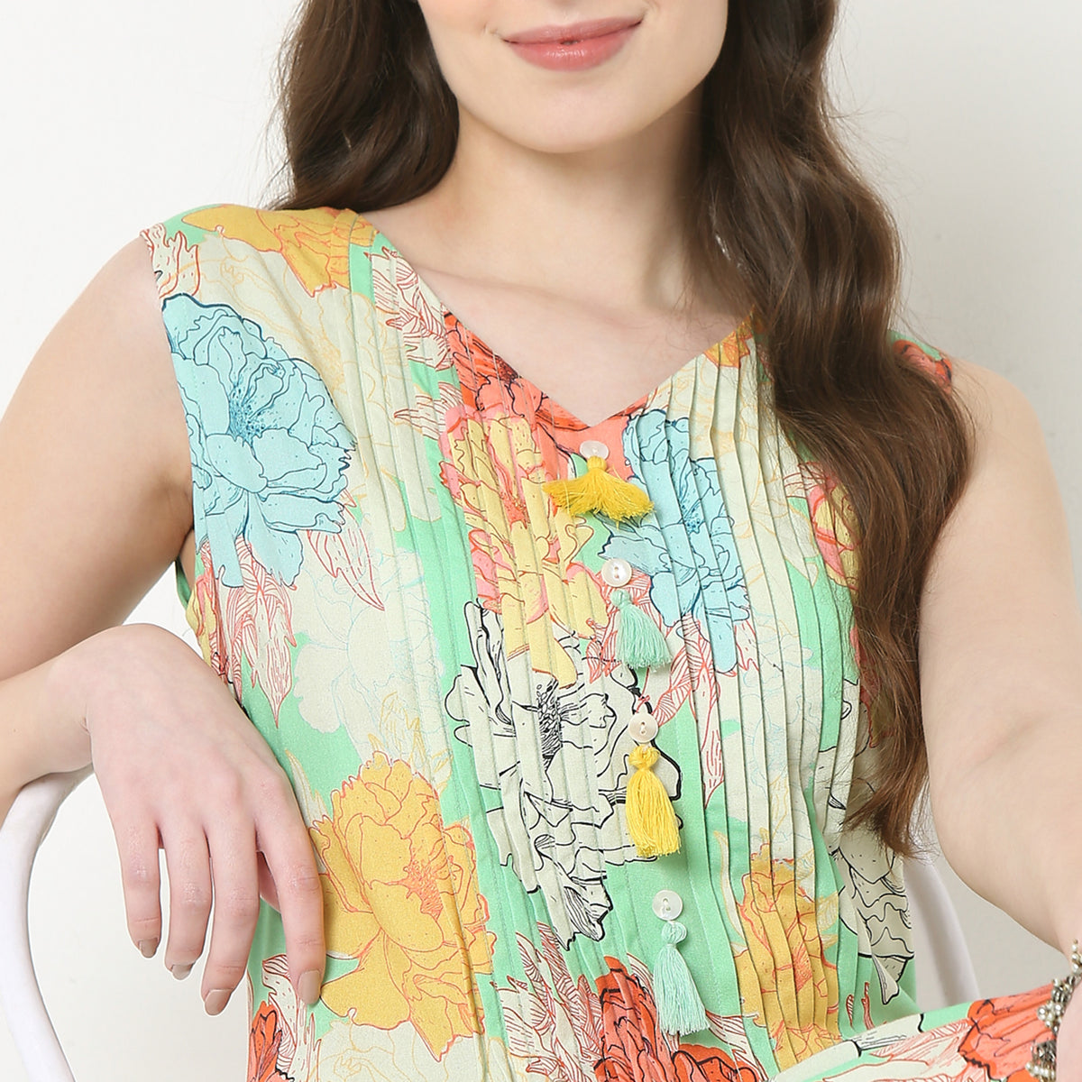 V-Neck Printed Flared Kurta
