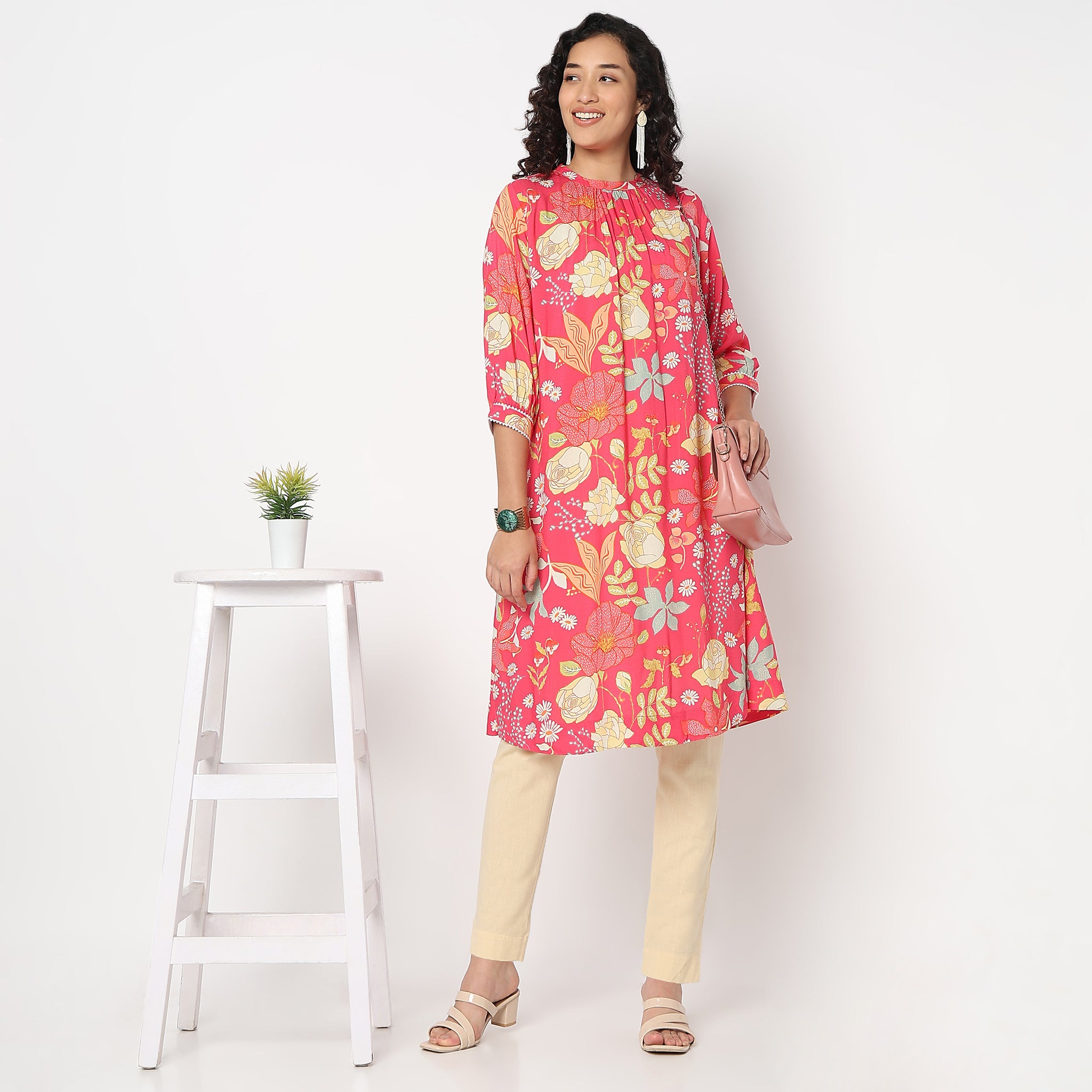Flare Fit Band Neck Kurta 