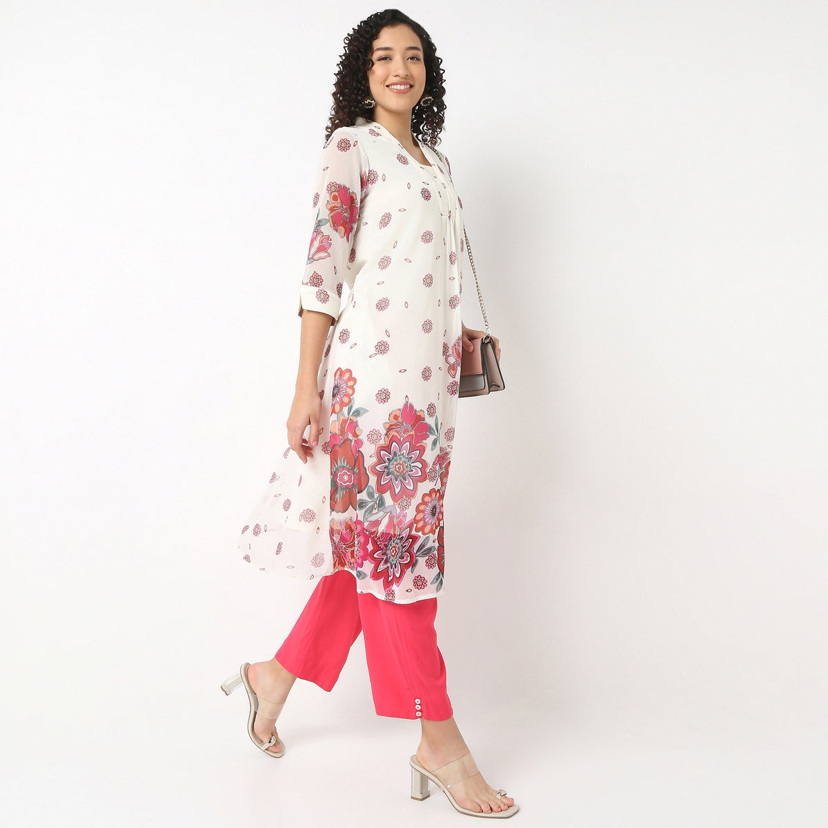 V-Neck Printed Below Knee Flared Kurta
